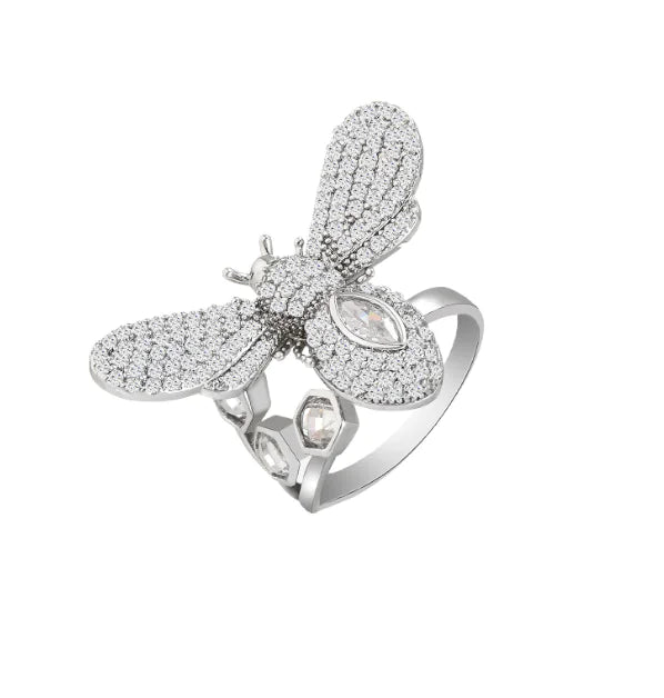 Korean Minimalist Fashion Bee Ring with Full Rhinestones