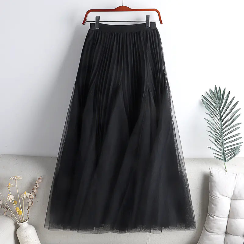 Solid Pleated Fairy Gauze Skirt