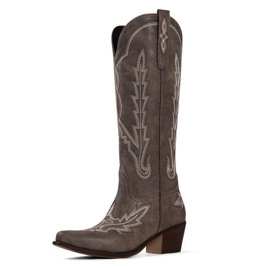 Ouepiano Cowboy Boots for Women Brown Cowgirl Boots Knee High Western Cow Girl Boots Country Boots Botas Vaqueras Para Hombre Size 7