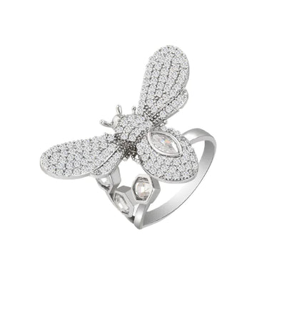 Korean Minimalist Fashion Bee Ring with Full Rhinestones
